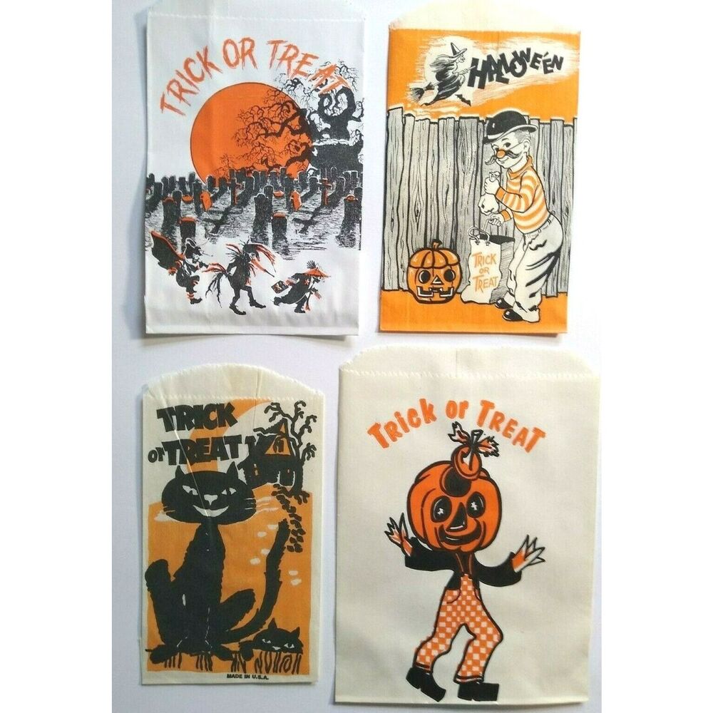 Halloween Candy Trick Or Treat Loot Bags Goblin Head Man Haunted Graveyard Witch